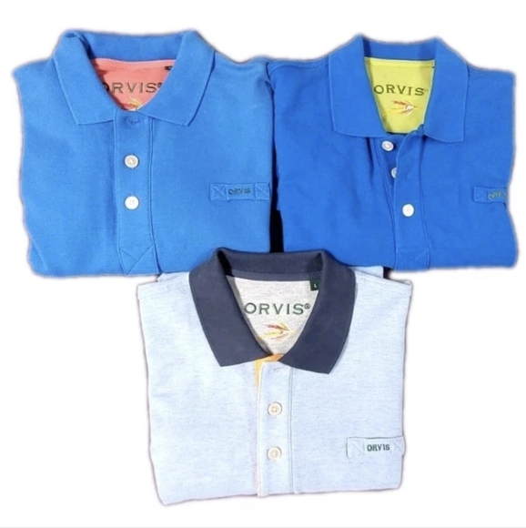 Lot Of 3 Orvis Heavy Pique Cotton Fly Fishing Polo Shirt Men Size L - Picture 1 of 10